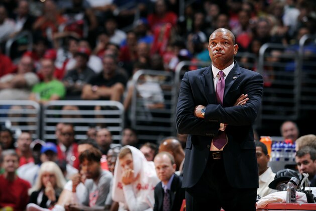 LOS ANGELES, CA - NOVEMBER 08: Doc Rivers of the Los Angeles Clippers stands on the court during a game against the Portland Trail Blazers at STAPLES Center on November 08, 2014 in Los Angeles, California. NOTE TO USER: User expressly acknowledges and agrees that, by downloading and/or using this Photograph, user is consenting to the terms and conditions of the Getty Images License Agreement. Mandatory Copyright Notice: Copyright 2014 NBAE (Photo by Juan Ocampo/NBAE via Getty Images)
