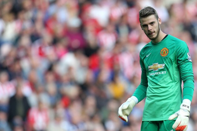 Manchester United's goalkeeper David De Gea during their English Premier League soccer match against Sunderland at the Stadium of Light, Sunderland, England, Sunday, Aug. 24, 2014. (AP Photo/Scott Heppell)
