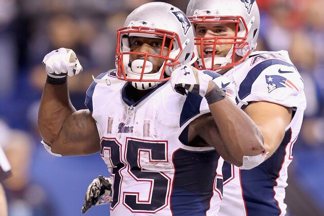 INDIANAPOLIS, IN - NOVEMBER 16: Jonas Gray #35 of the New England Patriots celebrates after scoring a touchdown during the game against the Indianapolis Colts at Lucas Oil Stadium on November 16, 2014 in Indianapolis, Indiana.  (Photo by Andy Lyons/Getty Images)