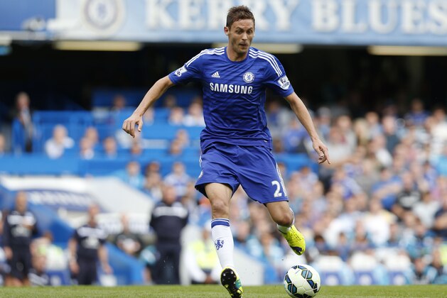 Chelsea's Nemanja Matic plays against Leicester City during their English Premier League soccer match at Stamford Bridge, London, Saturday, Aug. 23, 2014. (AP Photo/Sang Tan)