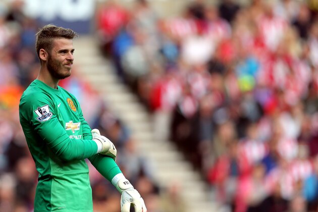 Manchester United's goalkeeper David De Gea during their English Premier League soccer match against Sunderland at the Stadium of Light, Sunderland, England, Sunday, Aug. 24, 2014. (AP Photo/Scott Heppell)