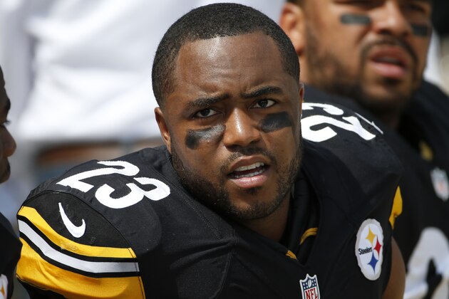 Pittsburgh Steelers free safety Mike Mitchell (23) sits with teammates on the bench during the NFL football game against the Cleveland Browns on Sunday, Sept. 7, 2014, in Pittsburgh. (AP Photo/Gene J. Puskar)
