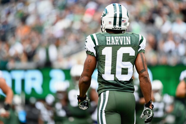EAST RUTHERFORD, NJ - OCTOBER 26:   Percy Harvin #16 of the New York Jets is seen in the second quarter against the Buffalo Bills at MetLife Stadium on October 26, 2014 in East Rutherford, New Jersey.  (Photo by Alex Goodlett/Getty Images)