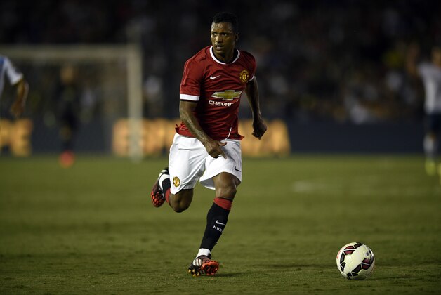 Jul 23, 2014; Pasadena, CA, USA; Manchester United midfielder Nani (17) moves the ball down the field against the Los Angeles Galaxy during the second half at Rose Bowl. Manchester United defeated Los Angeles Galaxy 7-0. Mandatory Credit: Kelvin Kuo-USA TODAY Sports
