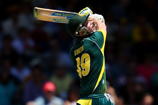 PERTH, AUSTRALIA - NOVEMBER 16: Steve Smith of Australia skys a shot during the One Day International match between Australia and South Africa at the WACA on November 16, 2014 in Perth, Australia.  (Photo by Paul Kane/Getty Images)