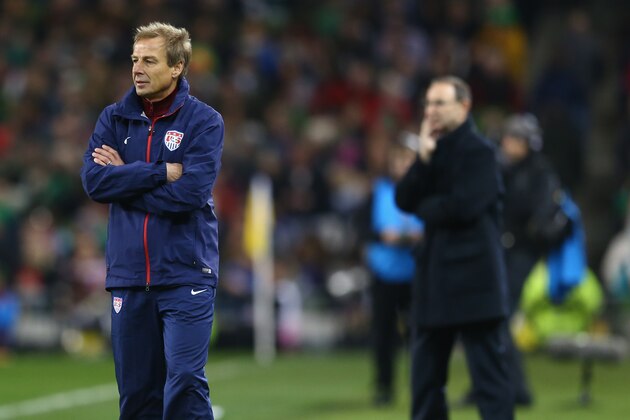 DUBLIN, IRELAND - NOVEMBER 18:  Jurgen Klinsmann the head coach of USA looks on during the International Friendly match between the Republic of Ireland and USA at the Aviva Stadium on November 18, 2014 in Dublin, Ireland.  (Photo by Michael Steele/Getty Images)