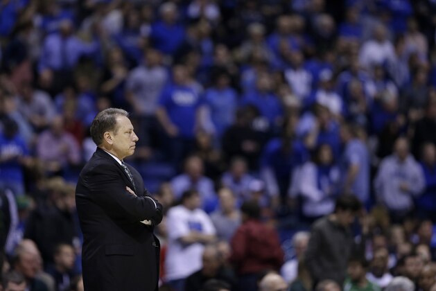 Michigan State head coach Tom Izzo watches his team against Duke during the second half of a regional semifinal in the NCAA college basketball tournament, Saturday, March 30, 2013, in Indianapolis. Duke won 71-61. (AP Photo/Darron Cummings)