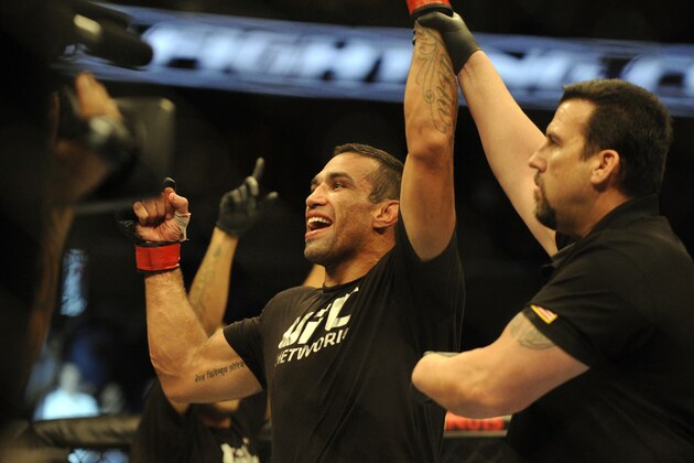 Apr 19, 2014; Orlando, FL, USA; Fabricio Werdum celebrates a victory in his heavyweight fight during UFC on FOX 11 at Amway Center. Mandatory Credit: David Manning-USA TODAY Sports