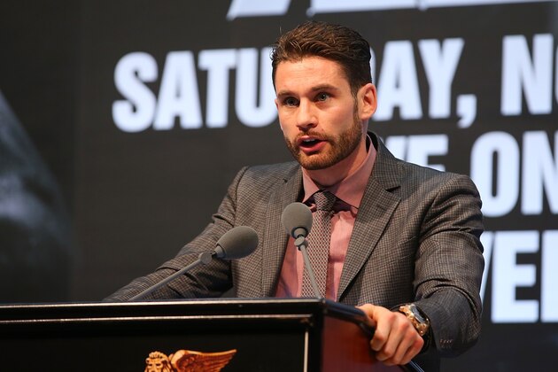 MACAU - NOVEMBER 19:  Chris Algieri speaks to media about the upcoming fight against Manny Pacquiao during a press conference at The Venetian on November 19, 2014 in Macau, Macau.  (Photo by Chris Hyde/Getty Images)