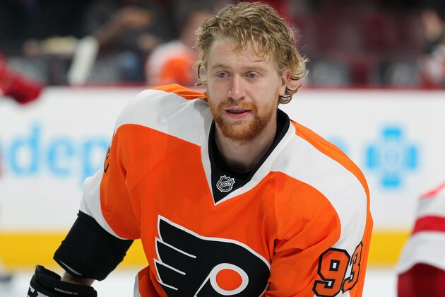 PHILADELPHIA, PA - OCTOBER 25:  Jakub Voracek #93 of the Philadelphia Flyers warms up prior to his game against the Detroit Red Wings on October 25, 2014 at the Wells Fargo Center in Philadelphia, Pennsylvania.  (Photo by Len Redkoles/NHLI via Getty Images)