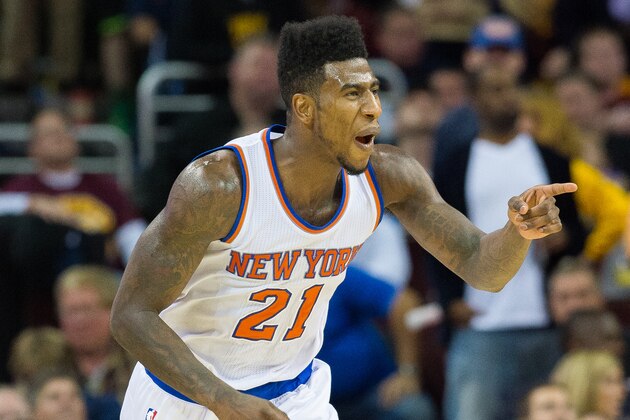 CLEVELAND, OH - OCTOBER 30: Iman Shumpert #21 of the New York Knicks celebrates after scoring against the Cleveland Cavaliers during the fourth quarter at Quicken Loans Arena on October 30, 2014 in Cleveland, Ohio. The Knicks defeated the Cavaliers 95-90. User expressly acknowledges and agrees that, by downloading and or using this photograph, User is consenting to the terms and conditions of the Getty Images License Agreement. (Photo by Jason Miller/Getty Images)