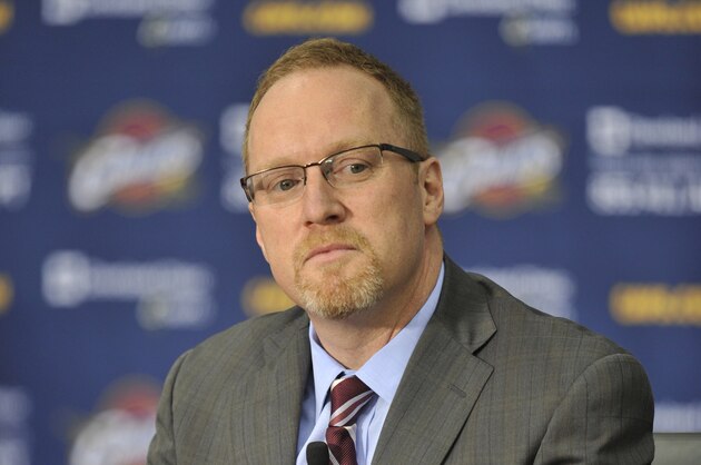Jun 27, 2014; Independence, OH, USA; Cleveland Cavaliers general manager David Griffin speaks to the media at Cleveland Clinic Courts. Mandatory Credit: David Richard-USA TODAY Sports
