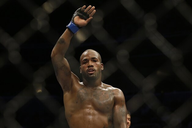 Bobby Green celebrates after the end of the third round of lightweight mixed martial arts bout against Josh Thomson at a UFC on Fox event in San Jose, Calif., Saturday, July 26, 2014. Green won by split decision. (AP Photo/Jeff Chiu)