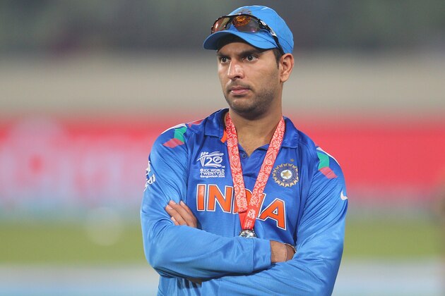 DHAKA, BANGLADESH - APRIL 06:  Yuvraj Singh of India looks on during the presentations after the Final of the ICC World Twenty20 Bangladesh 2014 between India and Sri Lanka at Sher-e-Bangla Mirpur Stadium on April 4, 2014 in Dhaka, Bangladesh.  (Photo by Scott Barbour/Getty Images)