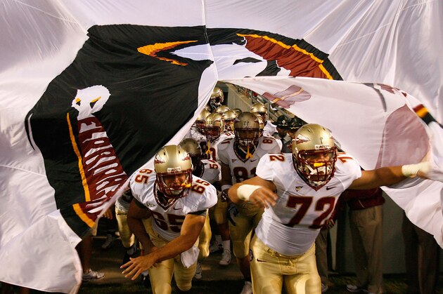RALEIGH, NC - OCTOBER 16:  The Florida State Seminoles enter the field to face the North Carolina State Wolfpack at Carter-Finley Stadium on September 16, 2008 in Raleigh, North Carolina.  (Photo by Kevin C. Cox/Getty Images)