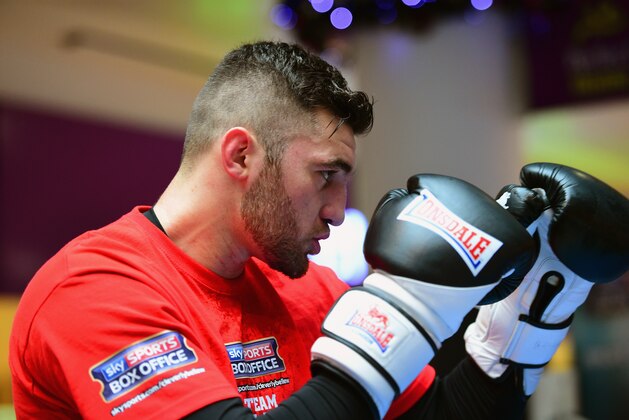 CARDIFF, WALES - NOVEMBER 17:  Boxer Nathan Cleverly looks on during a public workout ahead of his fight against Tony Bellew at the Queens Arcade on November 17, 2014 in Cardiff, Wales.  (Photo by Stu Forster/Getty Images)