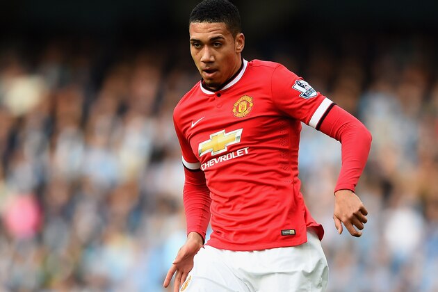 MANCHESTER, ENGLAND - NOVEMBER 02:  Chris Smalling of Manchester United in action during the Barclays Premier League match between Manchester City and Manchester United at Etihad Stadium on November 2, 2014 in Manchester, England.  (Photo by Laurence Griffiths/Getty Images)