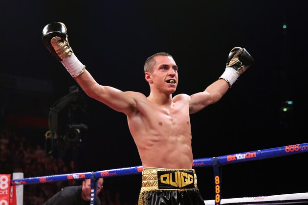 MANCHESTER, ENGLAND - APRIL 19:  Scott Quigg celebrates after knocking out Tshifhiwa Munyai during the WBA World Super Bantamweight Title fight between Scott Quigg and Tshifhiwa Munyai at MEN Arena on April 19, 2014 in Manchester, England.  (Photo by Alex Livesey/Getty Images)