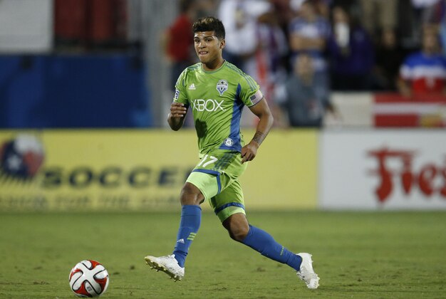 Sep 24, 2014; Dallas, TX, USA; Seattle Sounders defender DeAndre Yedlin (17) in action against FC Dallas at Toyota Stadium. Mandatory Credit: Matthew Emmons-USA TODAY Sports