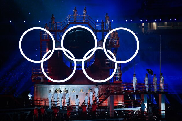 NANJING, CHINA - AUGUST 16:  
A general view of the Olympic Rings during the opening ceremony for the Nanjing 2014 Summer Youth Olympic Games at the Nanjing Olympic Sports Centre on August 16, 2014 in Nanjing, China.  (Photo by Lintao Zhang/Getty Images)