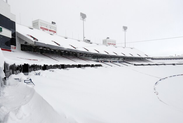 Nov 20, 2014; Orchard Park, NY, USA; A general view of the field and seating area of Ralph Wilson Stadium after a major snow storm hit the area. Mandatory Credit: Kevin Hoffman-USA TODAY Sports