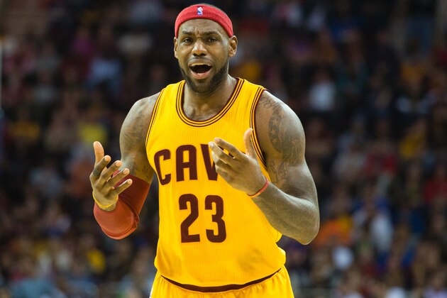CLEVELAND, OH - NOVEMBER 19: LeBron James #23 of the Cleveland Cavaliers reacts after being called for a foul during the first half against the San Antonio Spurs at Quicken Loans Arena on November 19, 2014 in Cleveland, Ohio. User expressly acknowledges and agrees that, by downloading and or using this photograph, User is consenting to the terms and conditions of the Getty Images License Agreement. (Photo by Jason Miller/Getty Images)