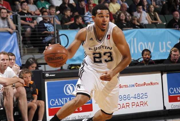 CEDAR PARK, TX - APRIL 21: Cory Joseph #23 of the Austin Toros starts to drive to the basket against the Canton Charge in game two of the 2012 NBA Development League Semifinals presented by BBVA on April 21, 2012 at the Cedar Park Center in Cedar Park, Texas. NOTE TO USER: User expressly acknowledges and agrees that, by downloading and/or using this photograph, user is consenting to the terms and conditions of the Getty Images License Agreement. Mandatory Copyright Notice: Copyright 2012 NBAE (Photo by Chris Covatta/NBAE via Getty Images)