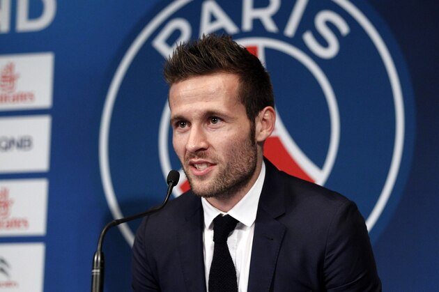 PARIS, FRANCE - JANUARY 29:  French football player Yohan Cabaye speaks to the media during a press conference after completing a transfer from Newcastle United to Paris St Germain at the Parc des Princes stadium on January 29, 2014 in Paris, France. (Photo by Thierry Chesnot/Getty Images)