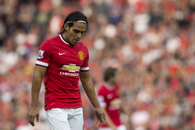 Manchester United's Radamel Falcao Garcia is seen during his team's Queens Park Rangers' during their English Premier League soccer match at Old Trafford Stadium, Manchester, England, Sunday Sept. 14, 2014. (AP Photo/Jon Super)
