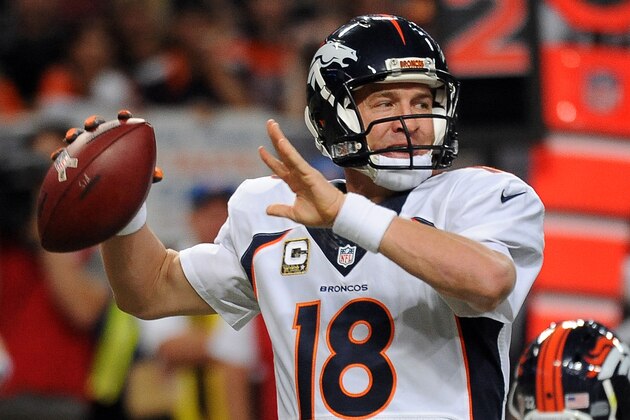 Denver Broncos quarterback Peyton Manning throws during the first quarter of an NFL football game against the St. Louis Rams, Sunday, Nov. 16, 2014, in St. Louis. (AP Photo/L.G. Patterson)