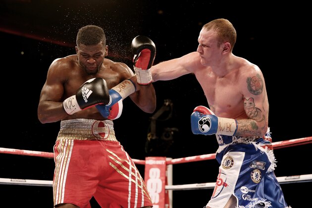 LIVERPOOL, ENGLAND - NOVEMBER 22:  George Groves knocks out Denis Douglin during their Super Middleweight bout at Liverpool Echo Arena on November 22, 2014 in Liverpool, England.  (Photo by Scott Heavey/Getty Images)