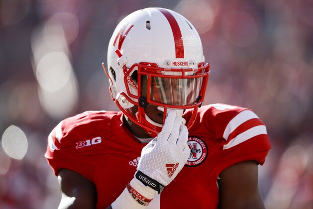 Nebraska defensive end Randy Gregory (4) follows a drill before an NCAA college football game against Rutgers in Lincoln, Neb., Saturday, Oct. 25, 2014. (AP Photo/Nati Harnik)