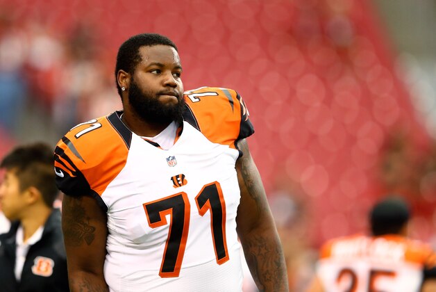 Aug 24, 2014; Glendale, AZ, USA; Cincinnati Bengals offensive tackle Andre Smith (71) against the Arizona Cardinals at University of Phoenix Stadium. Mandatory Credit: Mark J. Rebilas-USA TODAY Sports
