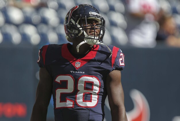 Nov 23, 2014; Houston, TX, USA; Houston Texans running back Alfred Blue (28) before a game against the Cincinnati Bengals at NRG Stadium. Mandatory Credit: Troy Taormina-USA TODAY Sports