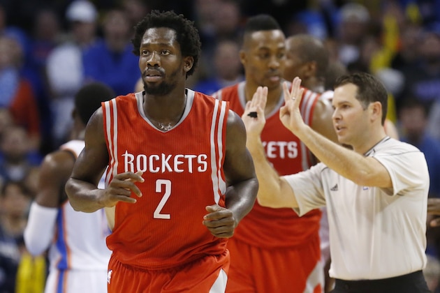 Houston Rockets' Patrick Beverley (2) is pictured during an NBA basketball game between the Houston Rockets and the Oklahoma City Thunder in Oklahoma City, Sunday, Nov. 16, 2014. (AP Photo/Sue Ogrocki)