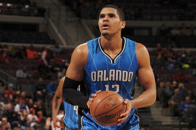 AUBURN HILLS, MI - NOVEMBER 17: Tobias Harris #12 of the Orlando Magic shoots a free throw against the Detroit Pistons during the game on November 17, 2014 at The Palace of Auburn Hills in Auburn Hills, Michigan. NOTE TO USER: User expressly acknowledges and agrees that, by downloading and/or using this photograph, User is consenting to the terms and conditions of the Getty Images License Agreement. Mandatory Copyright Notice: Copyright 2014 NBAE (Photo by Allen Einstein/NBAE via Getty Images)