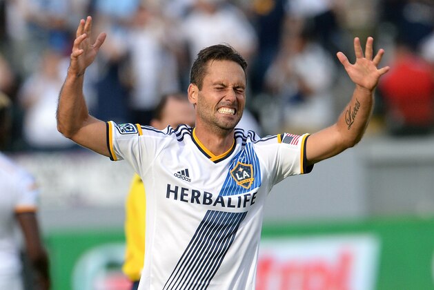 Nov 23, 2014; Carson, CA, USA; Los Angeles Galaxy midfielder Marcelo Sarvas (8) celebrates his goal in the second half of the Western Conference Championship game against the Seattle Sounders FC at StubHub Center. Galaxy won 1-0. Mandatory Credit: Jayne Kamin-Oncea-USA TODAY Sports