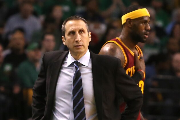 BOSTON, MA - NOVEMBER 14: Head coach David Blatt of the Cleveland Cavaliers looks on in the first half against the Boston Celtics at TD Garden on November 14, 2014 in Boston, Massachusetts. NOTE TO USER: User expressly acknowledges and agrees that, by downloading and or using this photograph, User is consenting to the terms and conditions of the Getty Images License Agreement.  (Photo by Mike Lawrie/Getty Images)