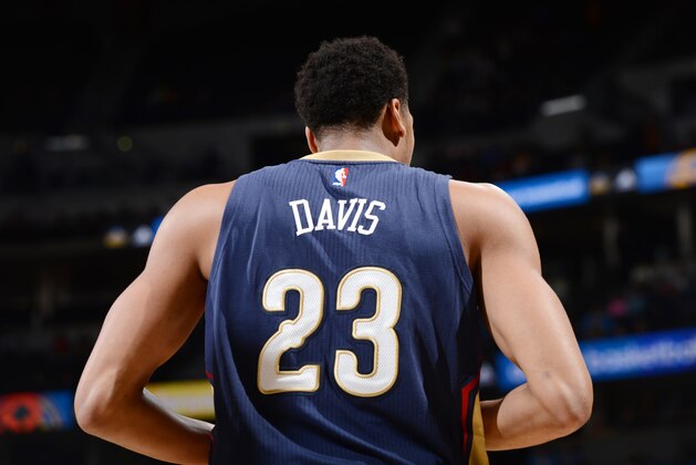 DENVER, CO -  NOVEMBER 21: Anthony Davis #23 of the New Orleans Pelicans back of his jersey during the game against the Denver Nuggets on November 21, 2014 at Pepsi Center in Denver, Colorado. NOTE TO USER: User expressly acknowledges and agrees that, by downloading and or using this Photograph, user is consenting to the terms and conditions of the Getty Images License Agreement. Mandatory Copyright Notice: Copyright 2014 NBAE (Photo by Garrett Ellwood/NBAE via Getty Images)