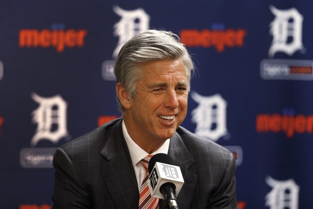 Detroit Tigers general manager Dave Dombrowski speaks to the media in Detroit Tuesday, Oct. 14, 2014. Dombrowski discussed the team's offseason plans. Detroit won the AL Central for a fourth straight year but was swept by Baltimore in the playoffs. (AP Photo/Paul Sancya)