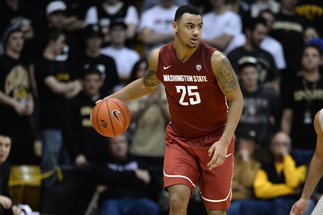 Feb 5, 2014; Boulder, CO, USA; Washington State Cougars guard DaVonte Lacy (25) dribbles against Colorado Buffaloes guard Xavier Talton (3) in the second half at the Coors Events Center. The Buffaloes defeated the Cougars 68-63. Mandatory Credit: Ron Chenoy-USA TODAY Sports