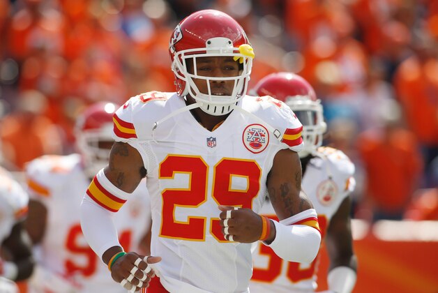 Sep 14, 2014; Denver, CO, USA; Kansas City Chiefs safety Eric Berry (29) before the game against the Denver Broncos at Sports Authority Field at Mile High. Mandatory Credit: Chris Humphreys-USA TODAY Sports