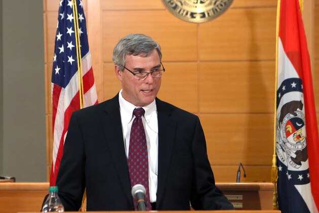 St. Louis County Prosecutor Robert McCulloch announces the grand jury's decision not to indict Ferguson police officer Darren Wilson in the Aug. 9 shooting of Michael Brown, an unarmed black 18-year old,  on Monday, Nov. 24, 2014, at the Buzz Westfall Justice Center in Clayton, Mo. (AP Photo/St. Louis Post-Dispatch, Cristina Fletes-Boutte, Pool)