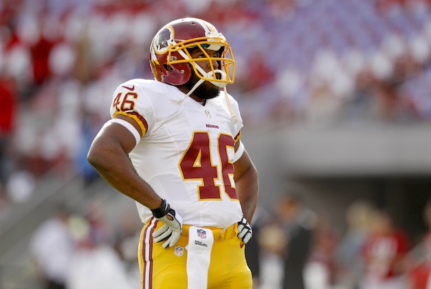 Nov 23, 2014; Santa Clara, CA, USA; Washington Redskins running back Alfred Morris (46) stands on the field before the start of the game against the San Francisco 49ers at Levi's Stadium. Mandatory Credit: Cary Edmondson-USA TODAY Sports