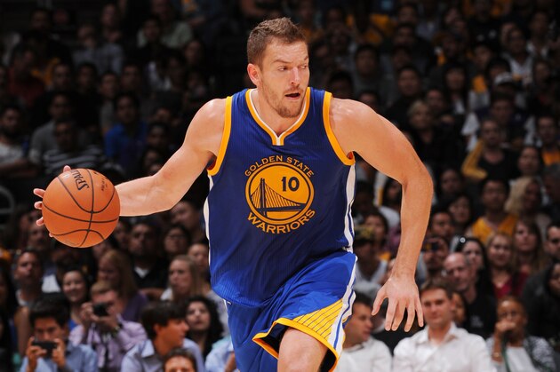 LOS ANGELES, CA - OCTOBER 9: David Lee #10 of the Golden State Warriors handles the basketball during a game against the Los Angeles Lakers on October 9, 2014 at the Staples Center in Los Angeles, California. NOTE TO USER:  User expressly acknowledges and agrees that, by downloading and or using this Photograph, user is consenting to the terms and conditions of the Getty Images License Agreement.  Mandatory Copyright Notice:  Copyright 2014 NBAE (Photo by Juan Ocampo/NBAE via Getty Images)