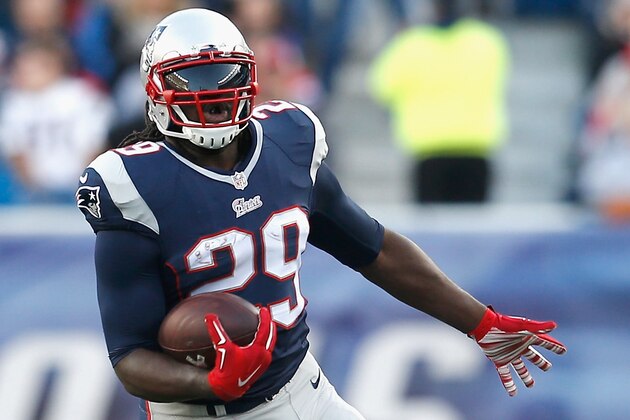 FOXBORO, MA - NOVEMBER 23:  LeGarrette Blount #29 of the New England Patriots carries the ball during the third quarter against the Detroit Lions at Gillette Stadium on November 23, 2014 in Foxboro, Massachusetts.  (Photo by Jim Rogash/Getty Images)