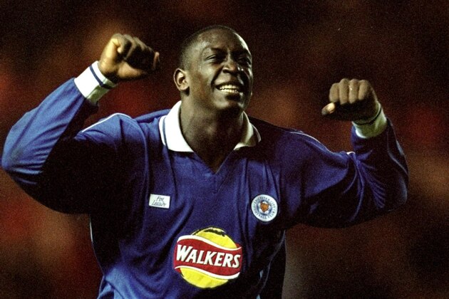 24 Aug 1999: Emile Heskey of Leicester celebrates scoring the third Leicester goal during the Middlesbrough v Leicester City FA Carling Premiership match at The Riverside Stadium, Middlesbrough. Leicester won the game 3-0. \ Mandatory Credit: Mark Thompson /Allsport