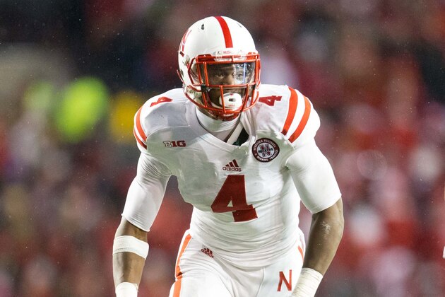 Nov 15, 2014; Madison, WI, USA; Nebraska Cornhuskers defensive end Randy Gregory (4) during the game against the Wisconsin Badgers at Camp Randall Stadium.  Wisconsin won 59-24.  Mandatory Credit: Jeff Hanisch-USA TODAY Sports