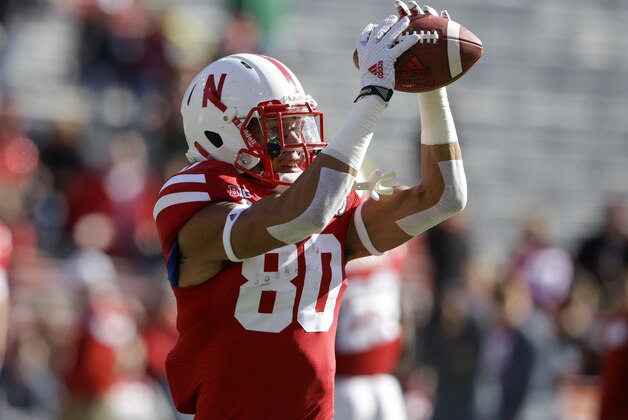 Nebraska wide receiver Kenny Bell (80) makes a catch during warmups before an NCAA college football game against Purdue in Lincoln, Neb., Saturday, Nov. 1, 2014. (AP Photo/Nati Harnik)