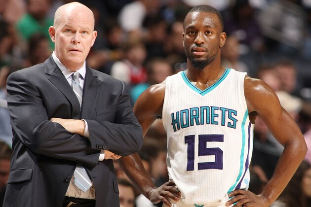 CHARLOTTE, NC - NOVEMBER 24: Head coach Steve Clifford of the Charlotte Hornets talks to Kemba Walker #15 of the Charlotte Hornets during the game against the Los Angeles Clippers at the Time Warner Cable Arena on November 24, 2014 in Charlotte, North Carolina. NOTE TO USER: User expressly acknowledges and agrees that, by downloading and or using this photograph, User is consenting to the terms and conditions of the Getty Images License Agreement.  Mandatory Copyright Notice:  Copyright 2014 NBAE (Photo by Kent Smith/NBAE via Getty Images)